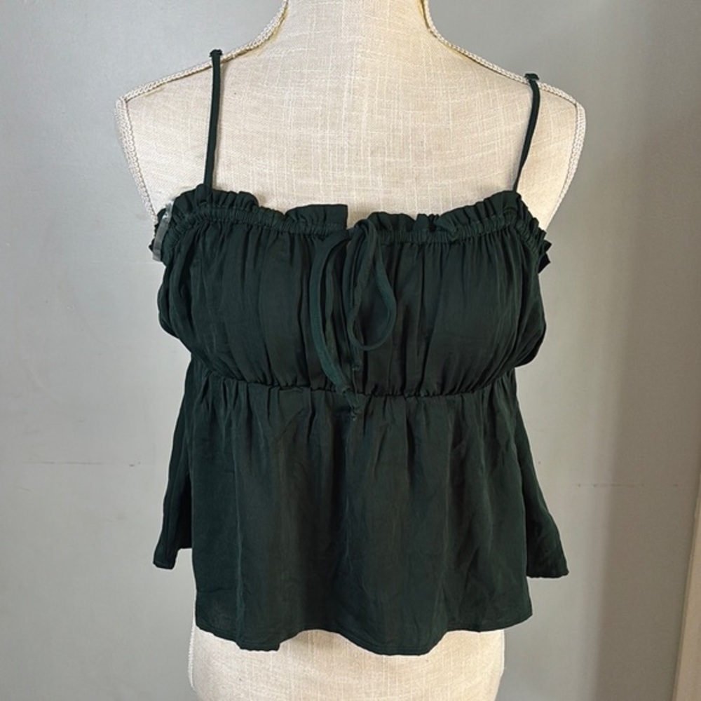 American Eagle Outfitters Green Ruffled Smocked Camisole